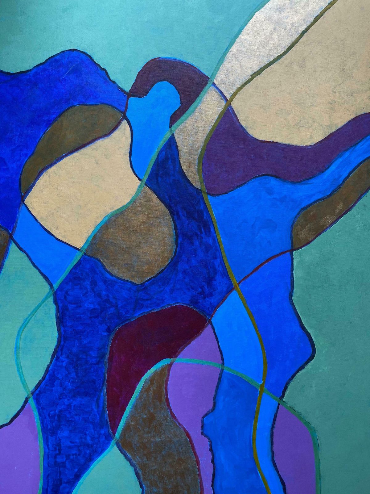Michael Haswellhuge Abstract Painting By Listed British Artist   Blue Green Gold Purple Mustardc. 2000 photo furniture