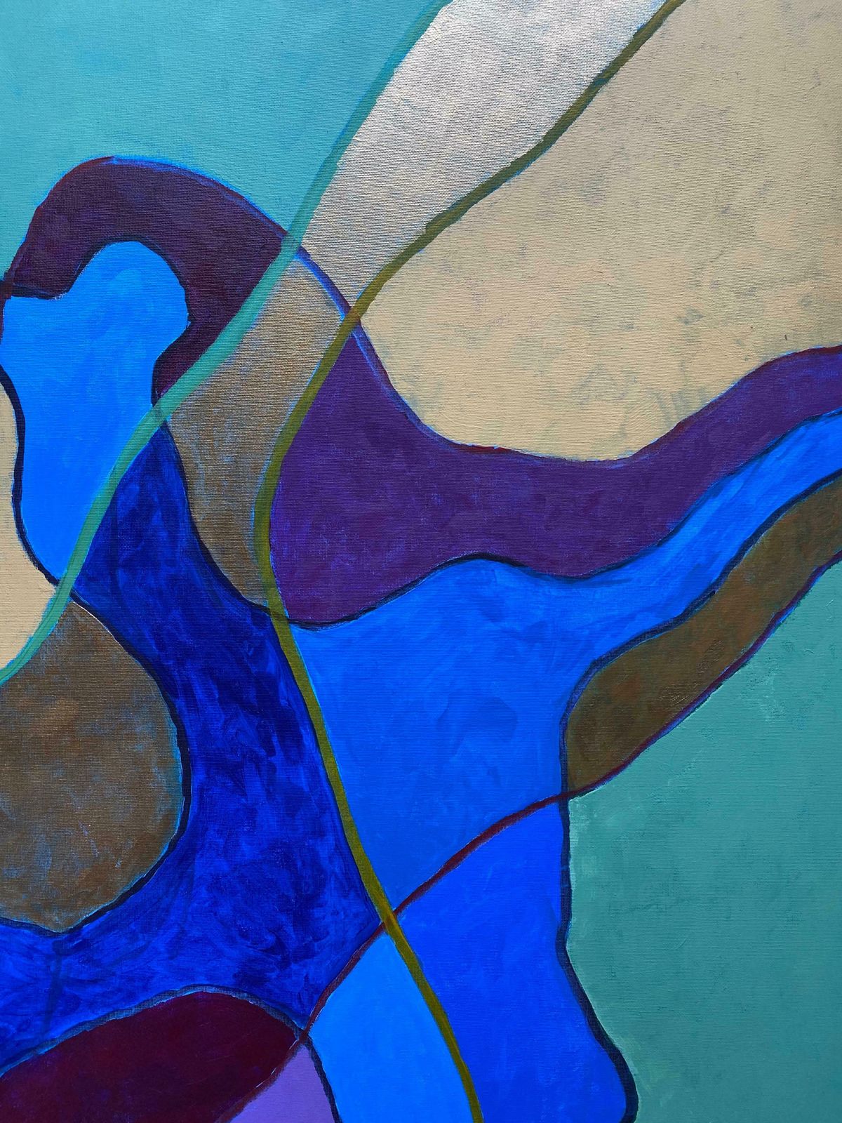 Michael Haswellhuge Abstract Painting By Listed British Artist   Blue Green Gold Purple Mustardc. 2000 photo 1532.0