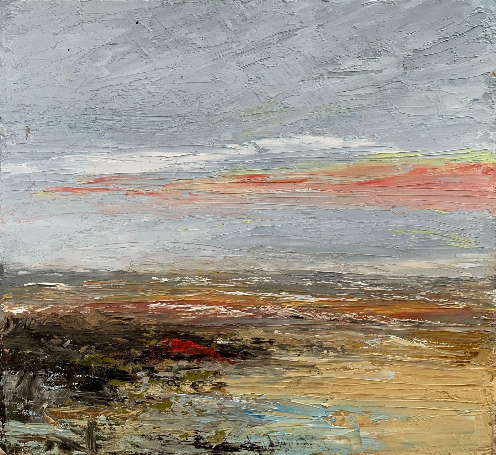 Unknownfrench Impressionist Oil Painting Sunset Over Crashing Waves And Golden Sandsc.2000