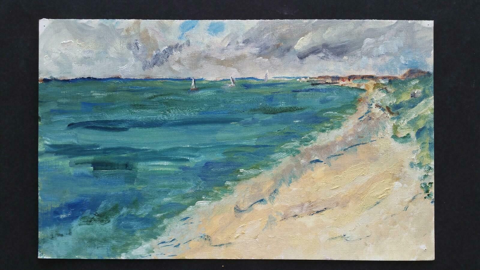 Unknown20th Century French Oil Painting A Summer Beach Blue Skieslate 20th Century photo furniture