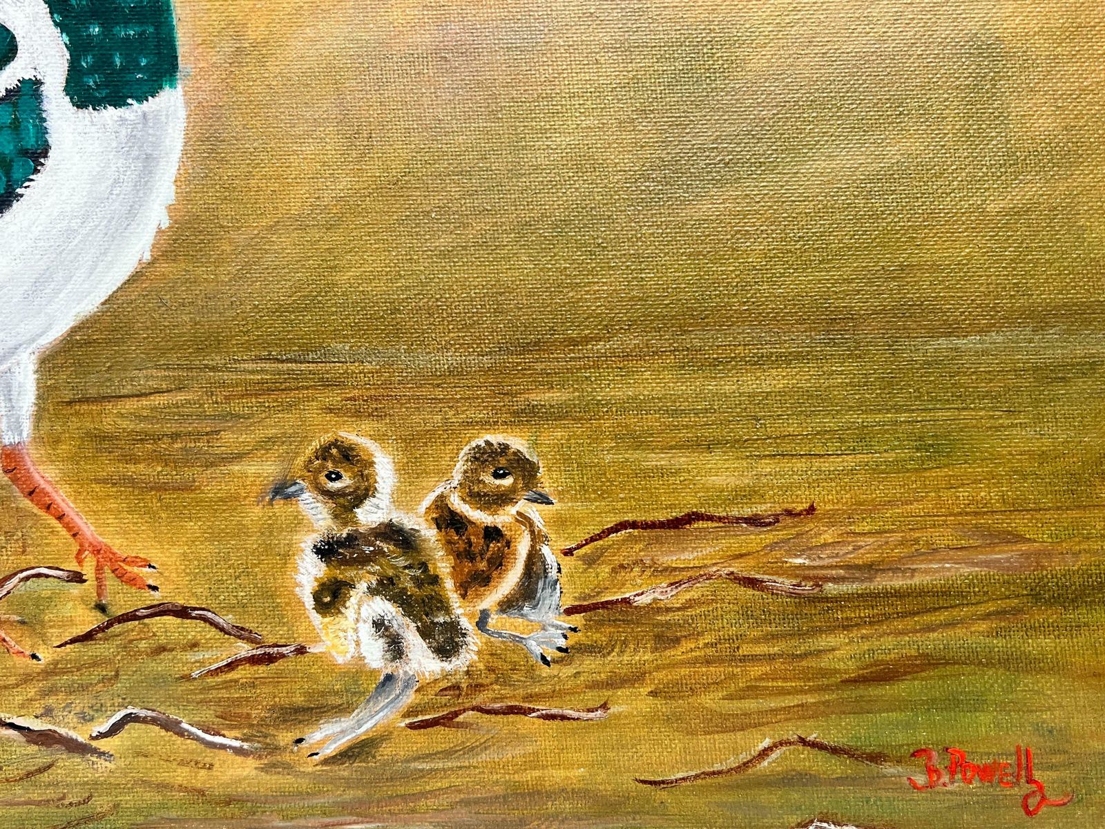Ben Powellcontemporary British Painting Bird With 3 Chicks photo furniture