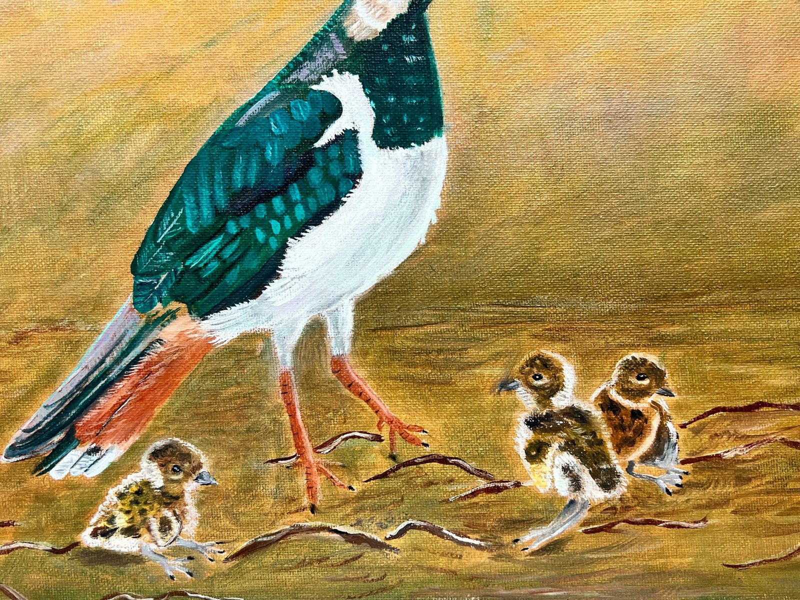 Ben Powellcontemporary British Painting Bird With 3 Chicks photo for sale