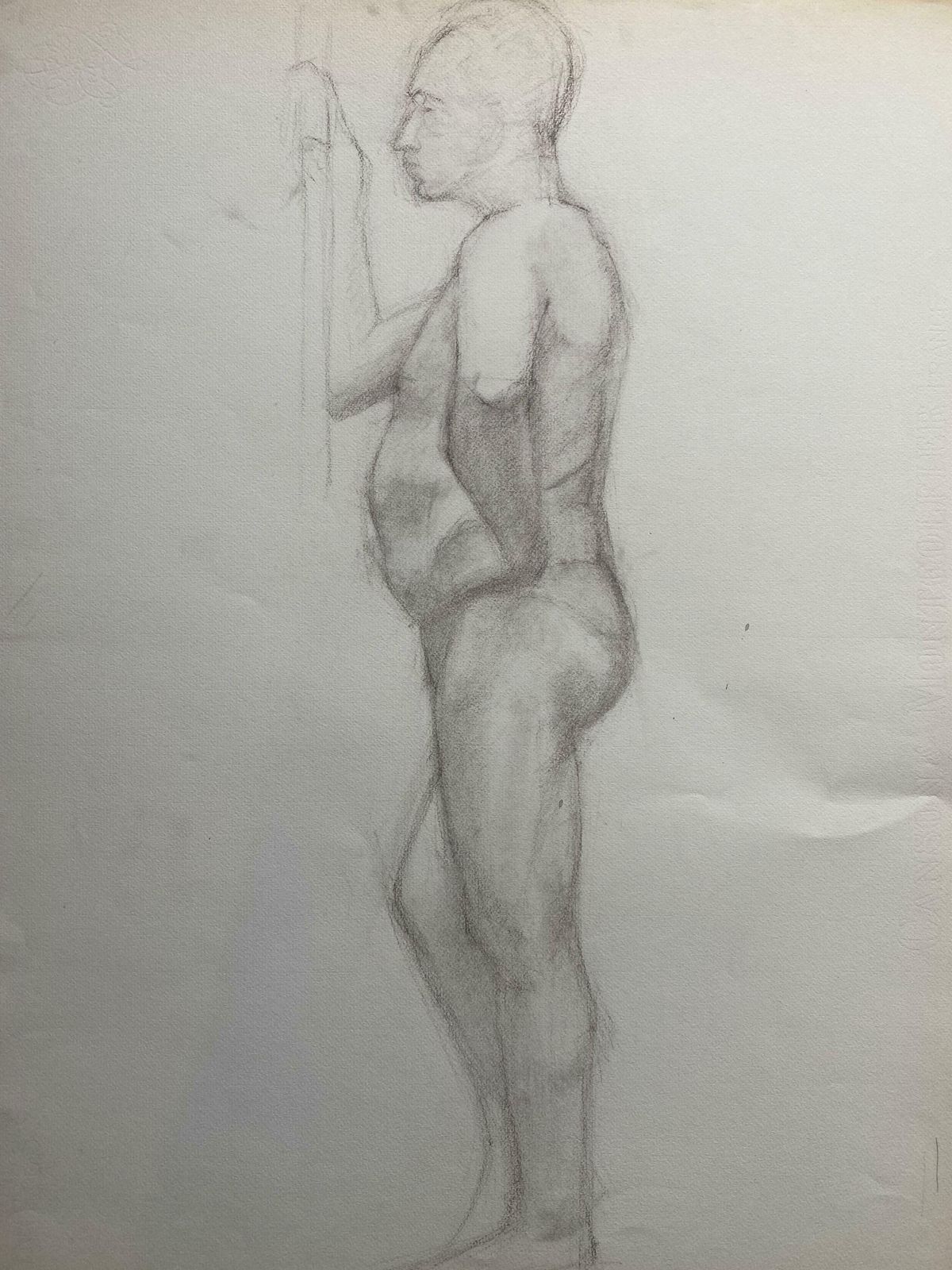 Genevieve Zondervan (1922 2013)mid 20th Century French Charcoal Drawing   Portrait Of A Standing Nude Manc. 1950's photo furniture