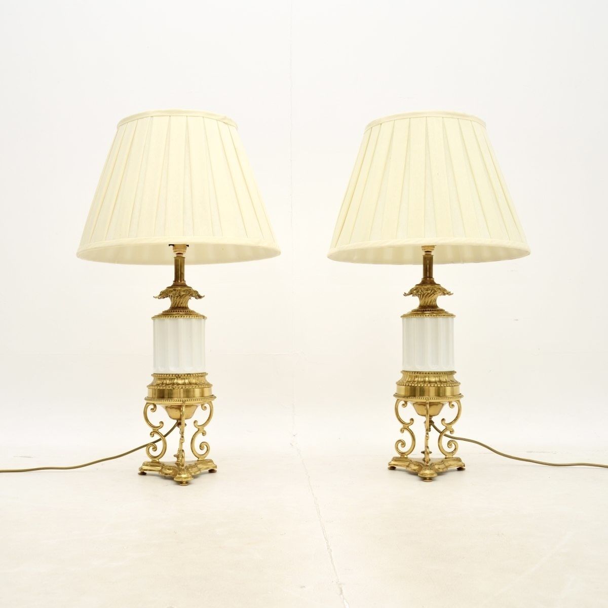 Pair Of Antique French Gilt Metal And Ceramic Table Lamps photo furniture