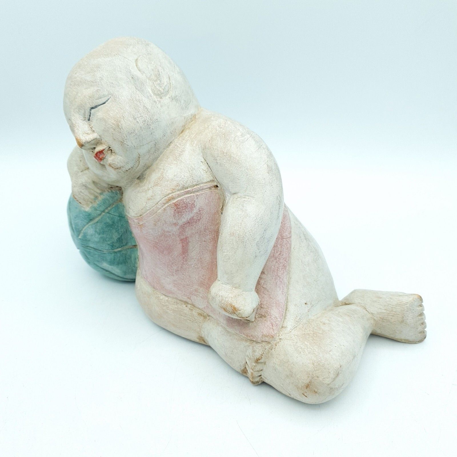 photo buy Handcarved Asian Sculptures Wood Carved Children Sleeping C1960 80s Altai Mount?