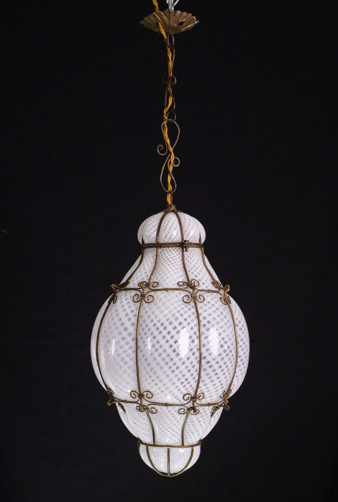 Extraordinary Rare Large Size Venetian Lantern In Murano Reticello Glass, 1940s photo furniture