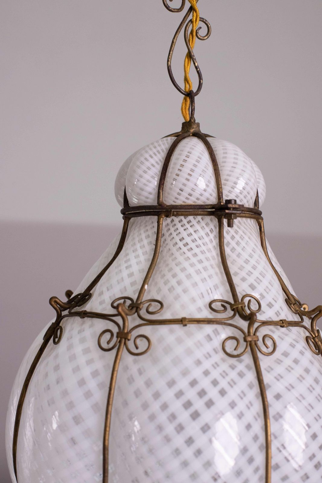 photo furniture Extraordinary Rare Large Size Venetian Lantern In Murano Reticello Glass, 1940s