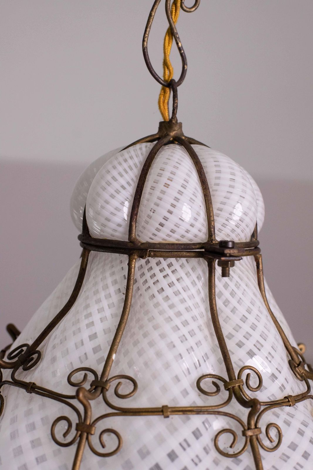 photo for sale Extraordinary Rare Large Size Venetian Lantern In Murano Reticello Glass, 1940s