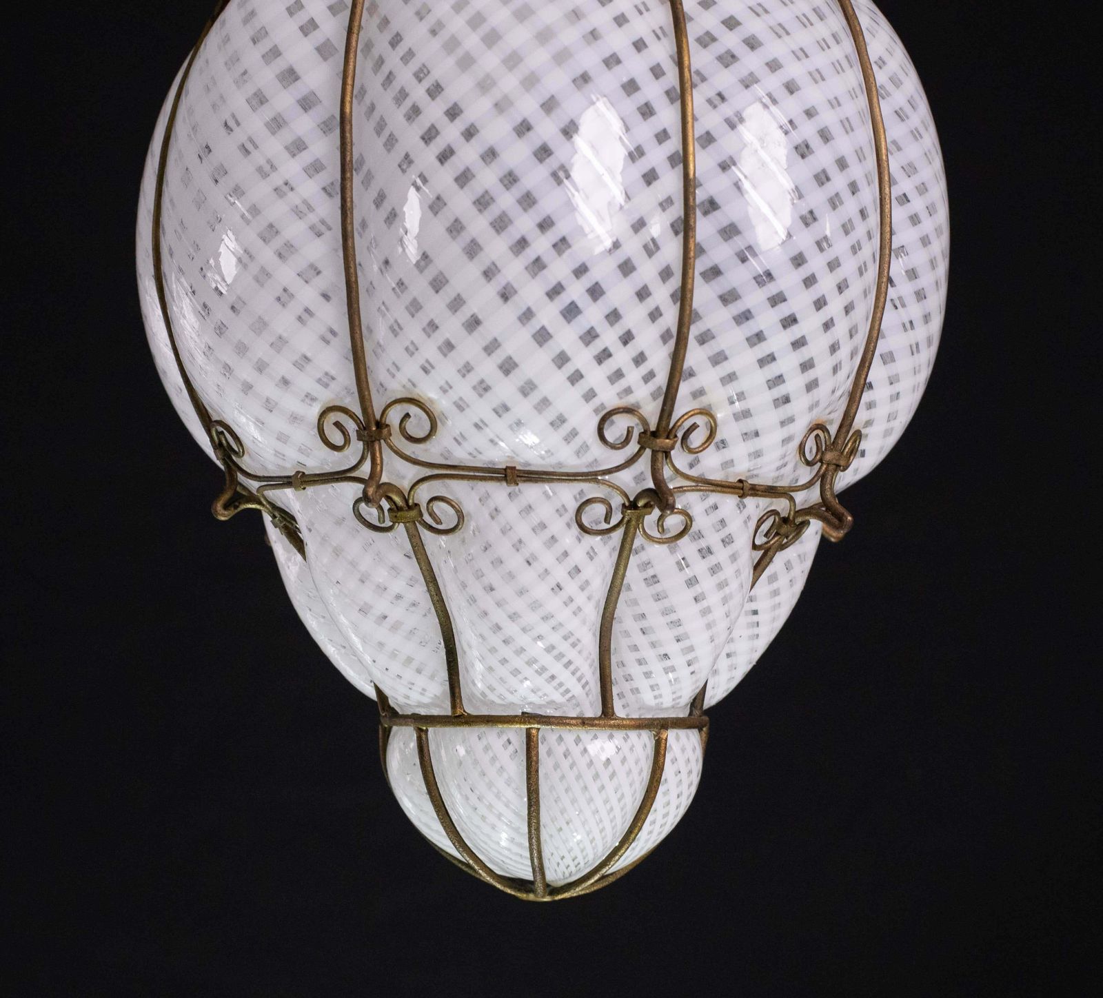 Lighting Extraordinary Rare Large Size Venetian Lantern In Murano Reticello Glass, 1940s photo