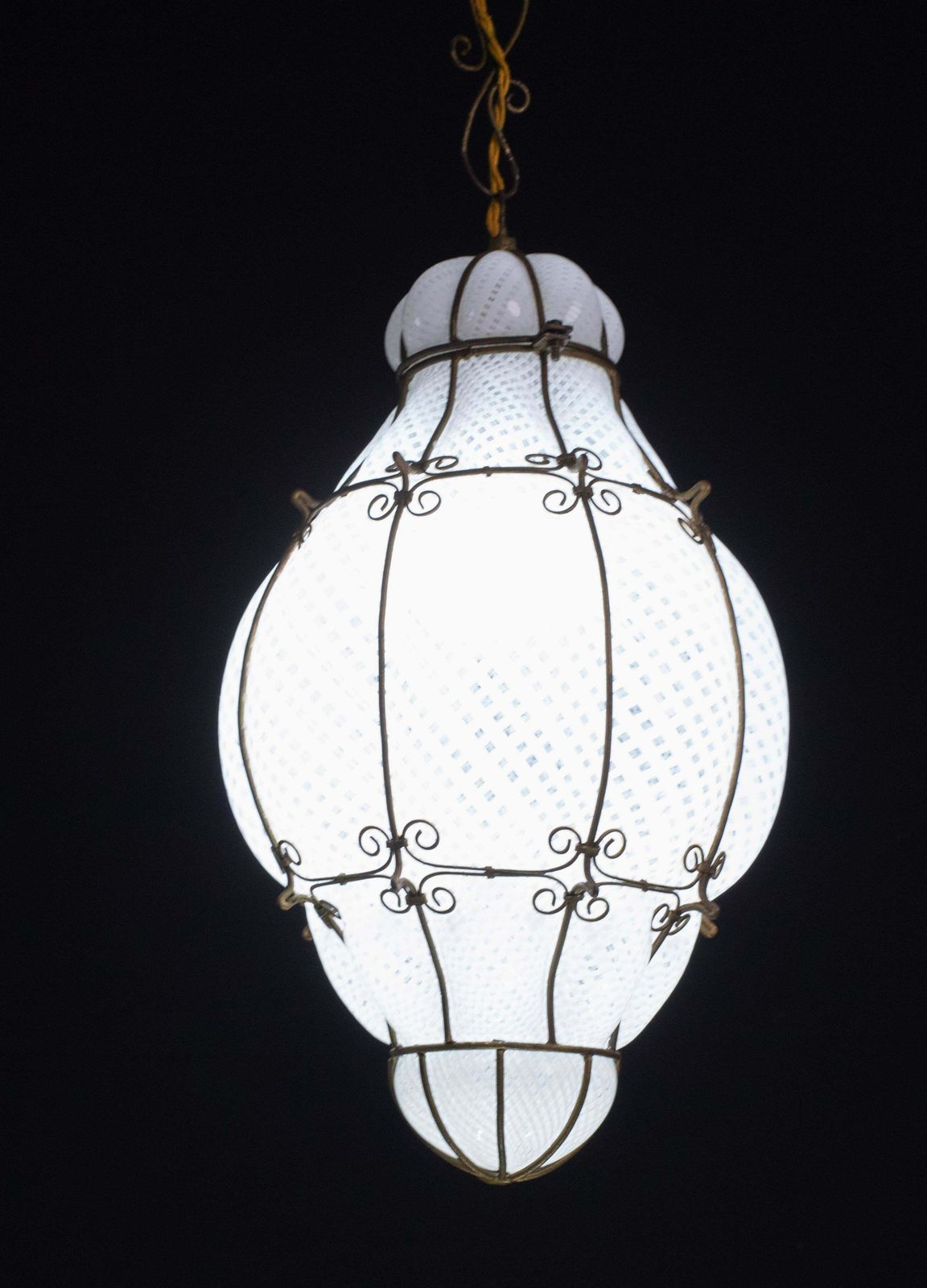3383.0 Extraordinary Rare Large Size Venetian Lantern In Murano Reticello Glass, 1940s photo