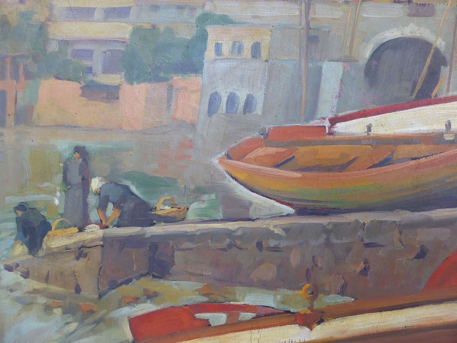 Post Impressionist Painting Of A Quay With Boats photo vinterior