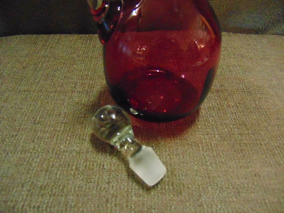 Cranberry Glass Decanter With 6 Glasses photo Home Decor