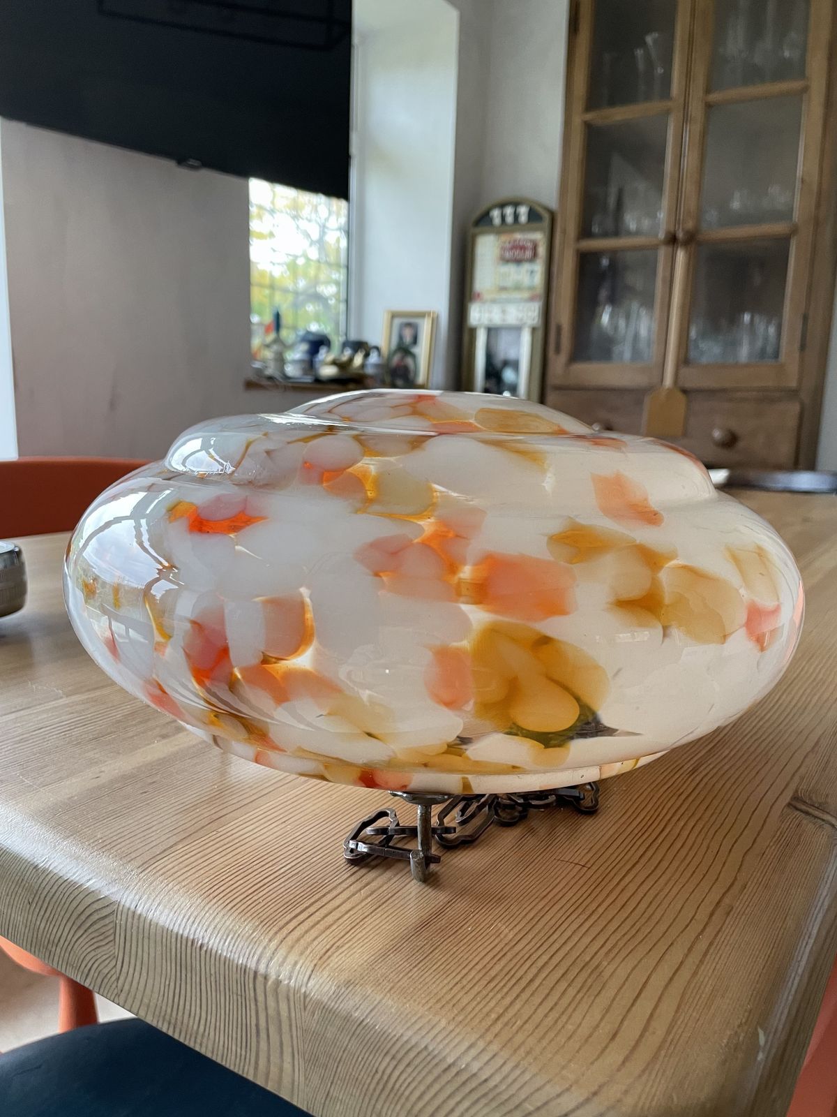 Art Deco 1930’s Amber And Orange Scatterglass Flycatcher Lampshade With Hanging Chains