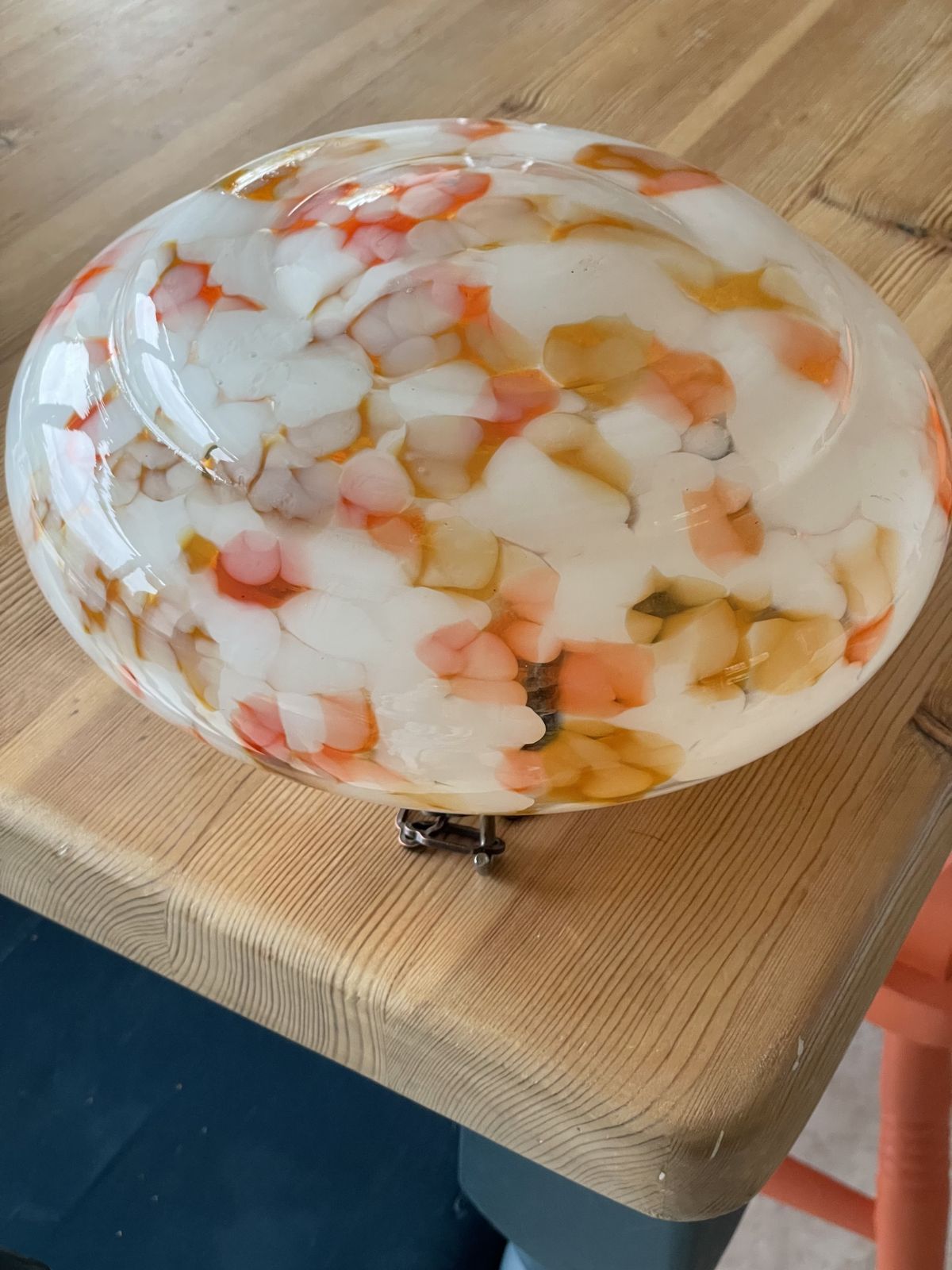 Art Deco 1930’s Amber And Orange Scatterglass Flycatcher Lampshade With Hanging Chains photo for sale