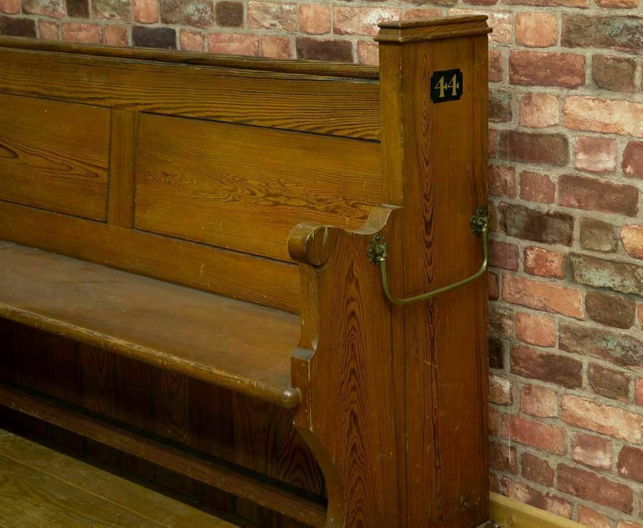 Large Antique Pitch Pine Church Pew photo furniture