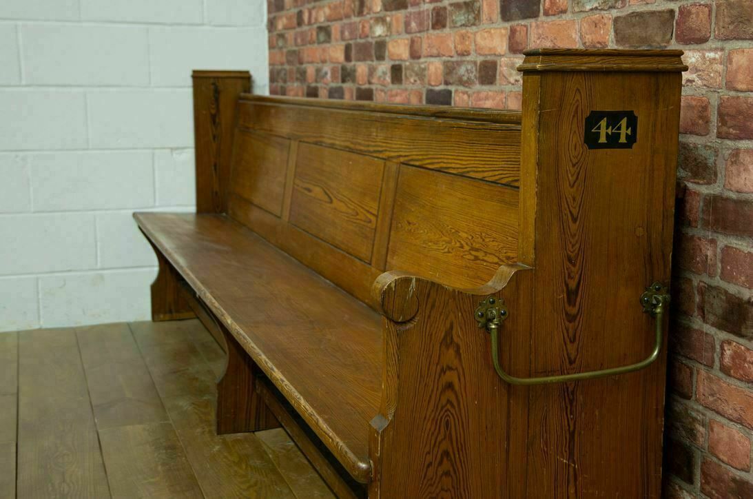 Large Antique Pitch Pine Church Pew photo 790.0