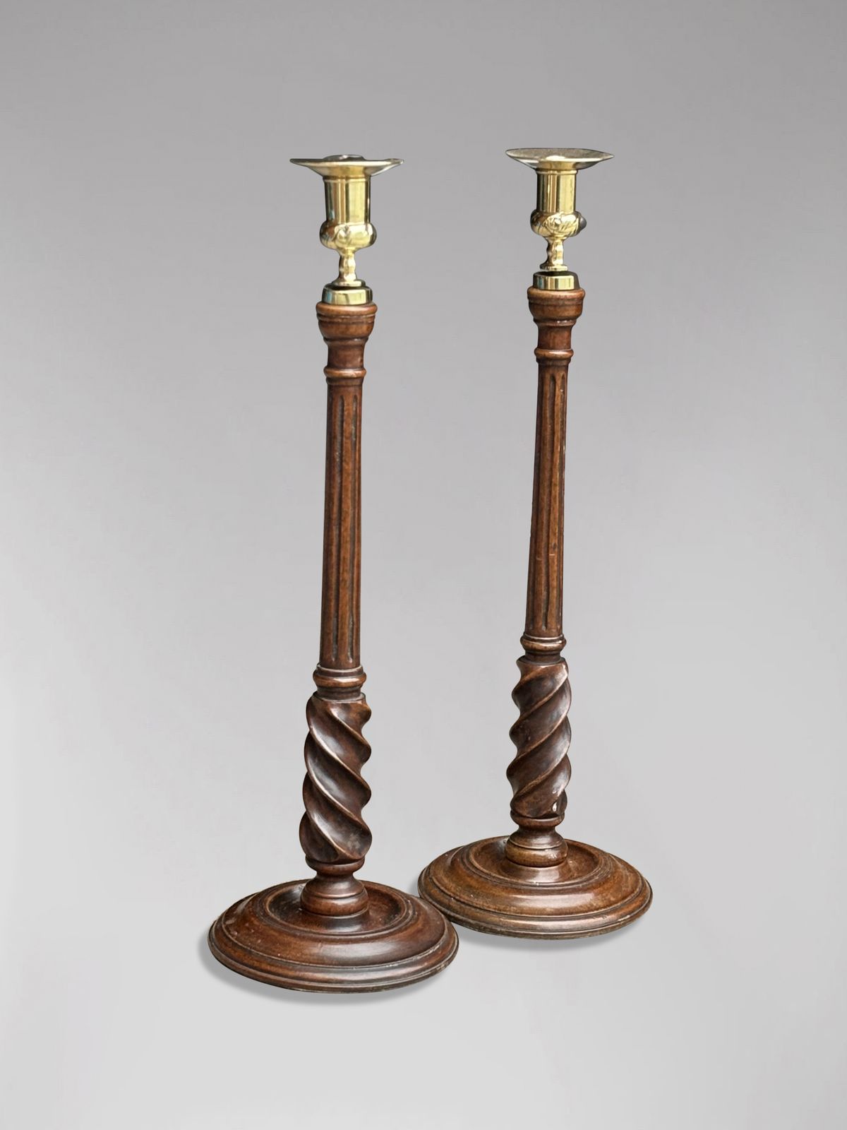 Pair Of 19th Century Scottish Mahogany & Brass Candlesticks photo furniture