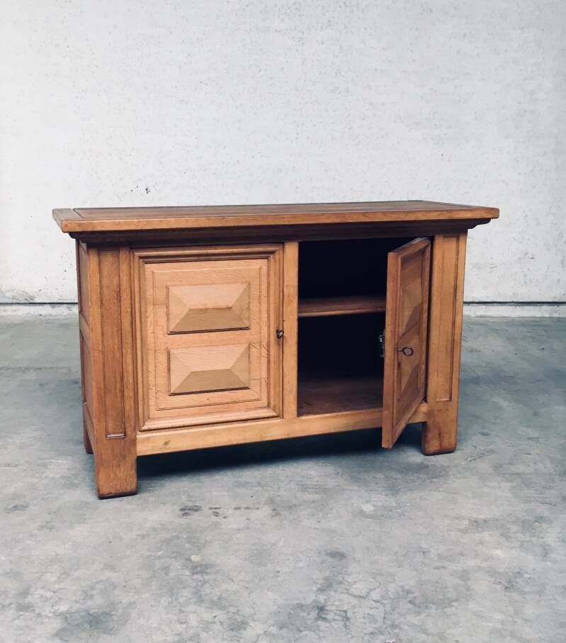 Brutalist Handcrafted Design Oak 2 Door Cabinet, 1950's Belgium photo vintage