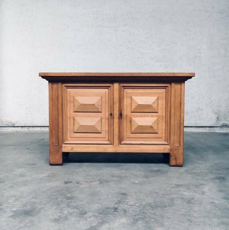 photo furniture Brutalist Handcrafted Design Oak 2 Door Cabinet, 1950's Belgium