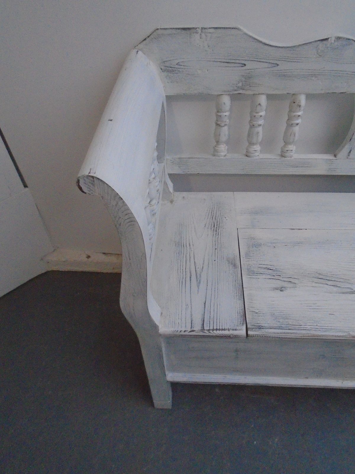 A White & Black Heart Motif Antique Pine 3 Seater Bench photo 595.0