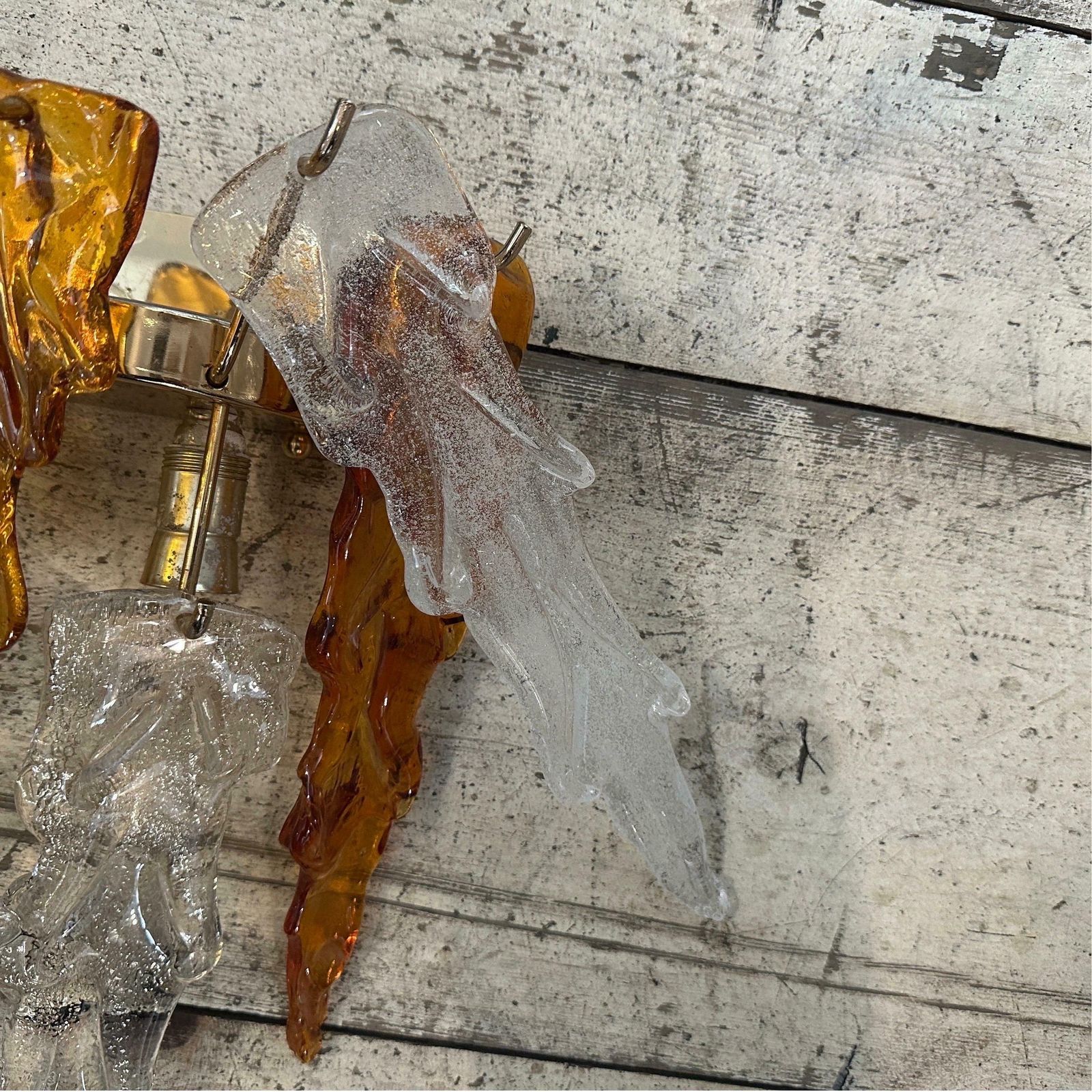 Lighting 1970s Mid Century Modern Brass And Murano Glass Wall Sconces By Mazzega photo