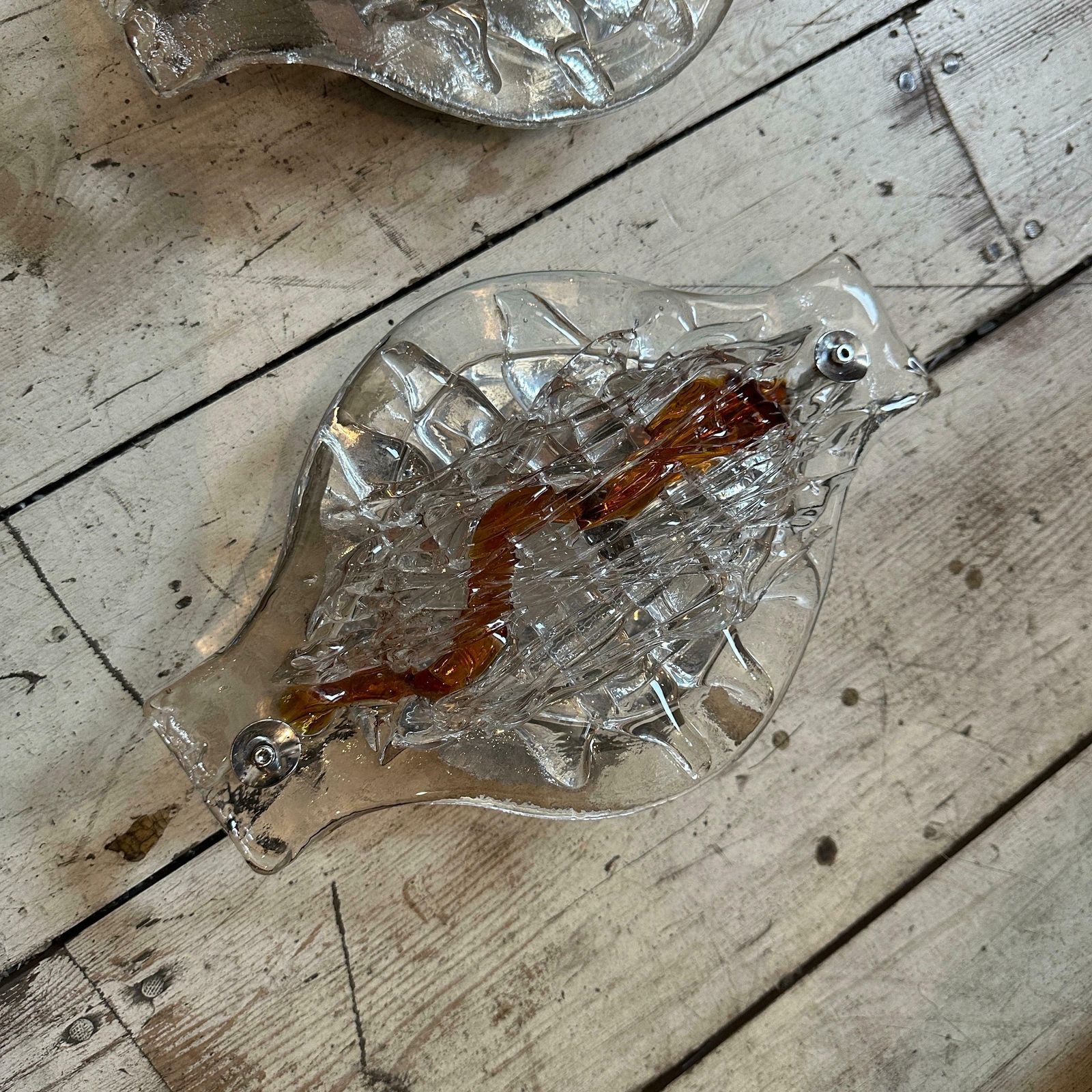 Set Of Two 1970s Space Age Clear And Brown Murano Glass Wall Sconces By Mazzega photo vinterior