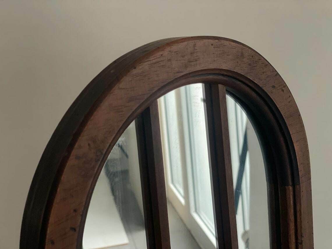 Mid Century Italian Wood Window Wall Mirror With Drawer 1950s Italy photo vintage