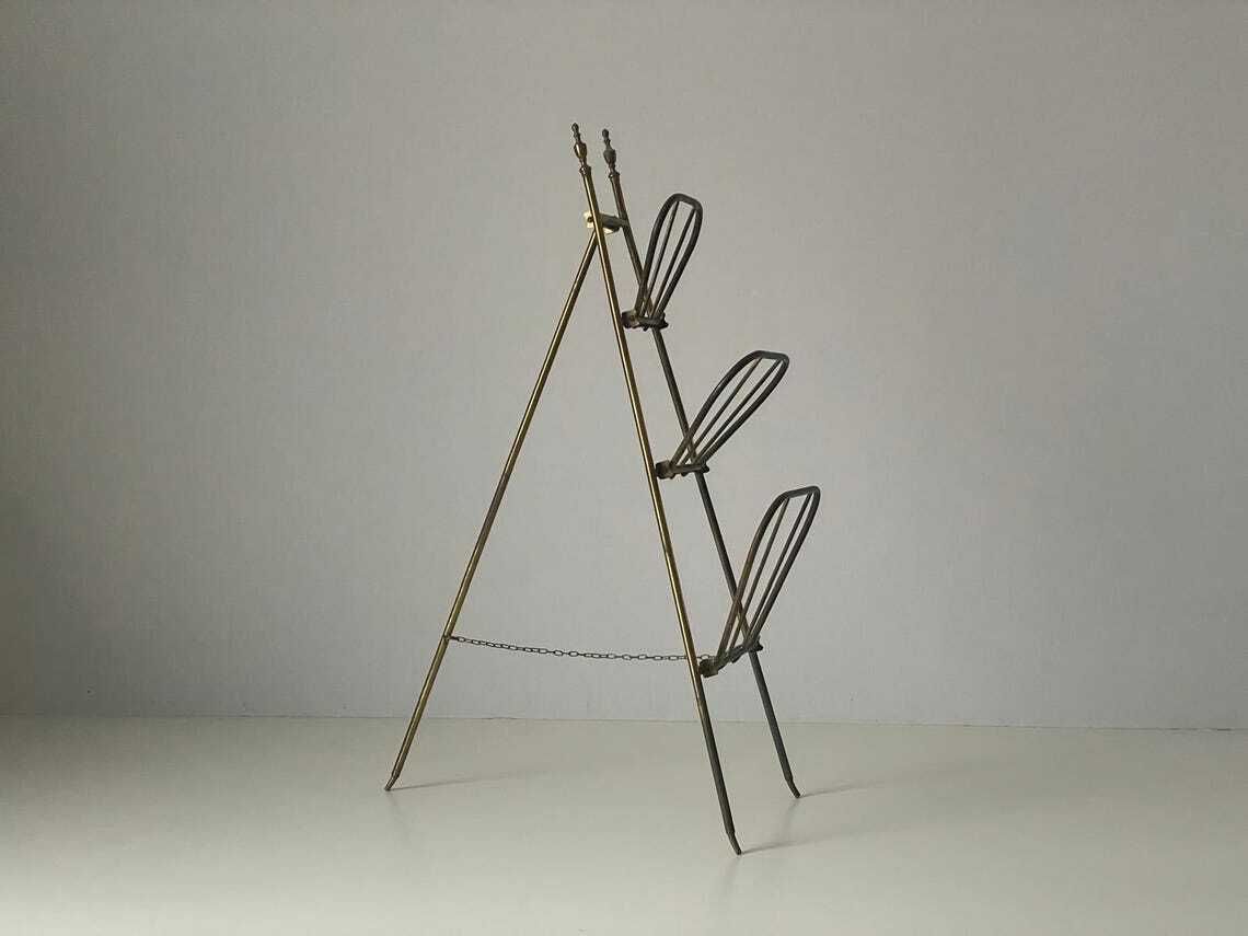 Mid Century Italian Brass 3 Tier Folding Magazine Rack Stand 1950s  Italy photo for sale