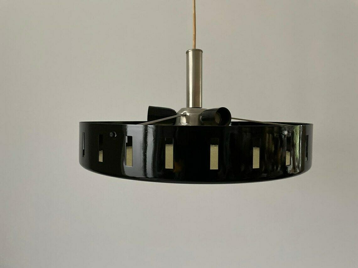German Modern Round Black Metal Ceiling Lamp 1960s Germany photo 539.0