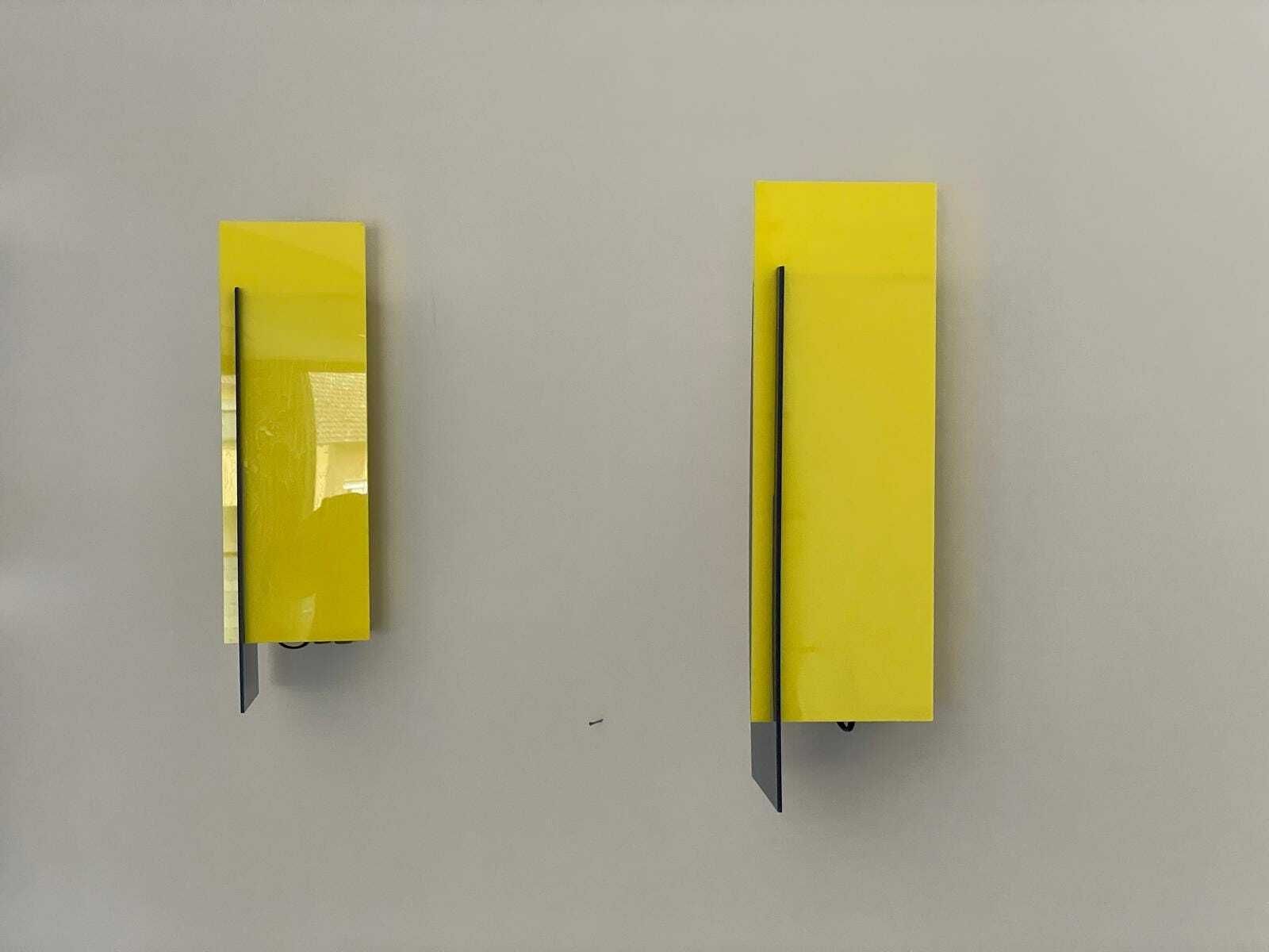 Italian Design Yellow And Dark Blue Plexiglass Shade Pair Of Sconces, 1950s, Italy photo for sale