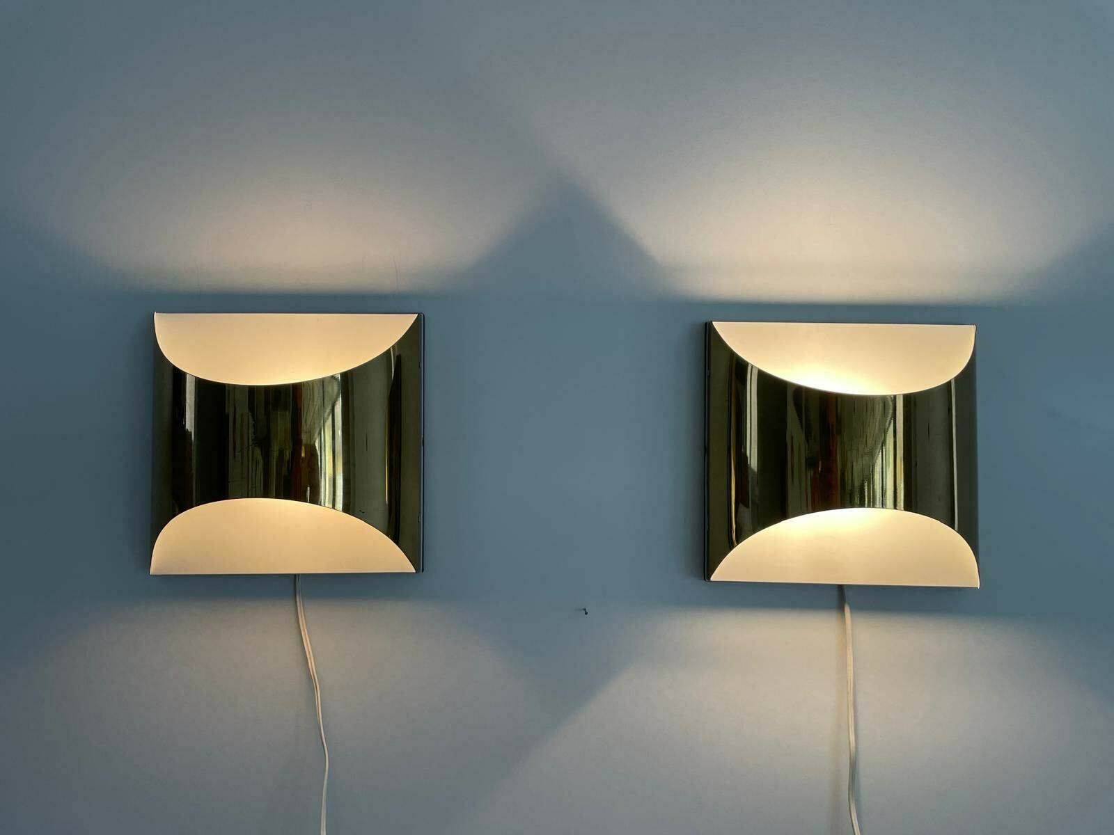 Model Quadrotto Brass Pair Of Sconces By Enrico Tronconi, 1980s, Italy photo vinterior
