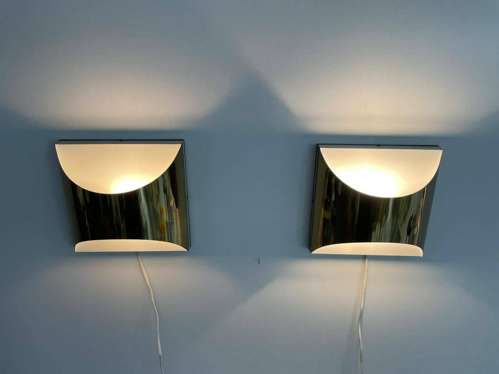 Model Quadrotto Brass Pair Of Sconces By Enrico Tronconi, 1980s, Italy photo vintage
