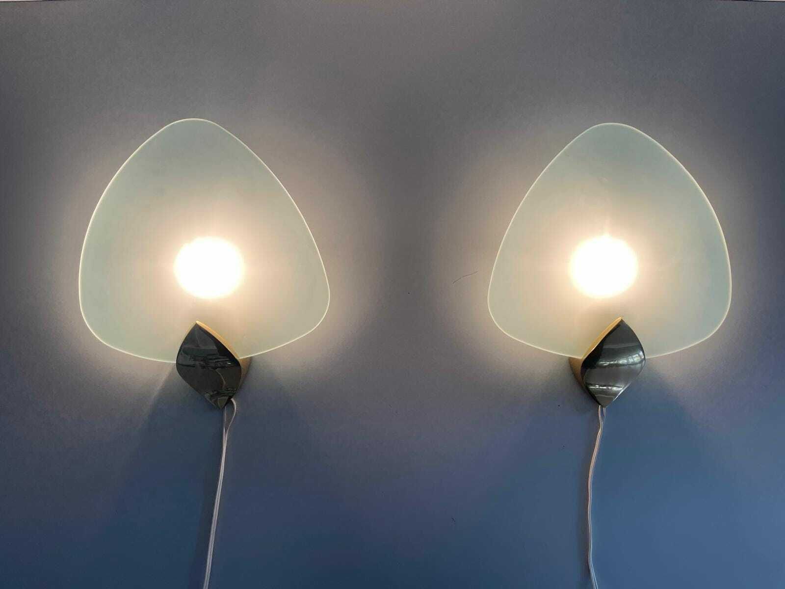 Italian Green Thick Glass Leaf Shaped Pair Of Sconces With Gold Details, 1970s, Italy photo 1078.0