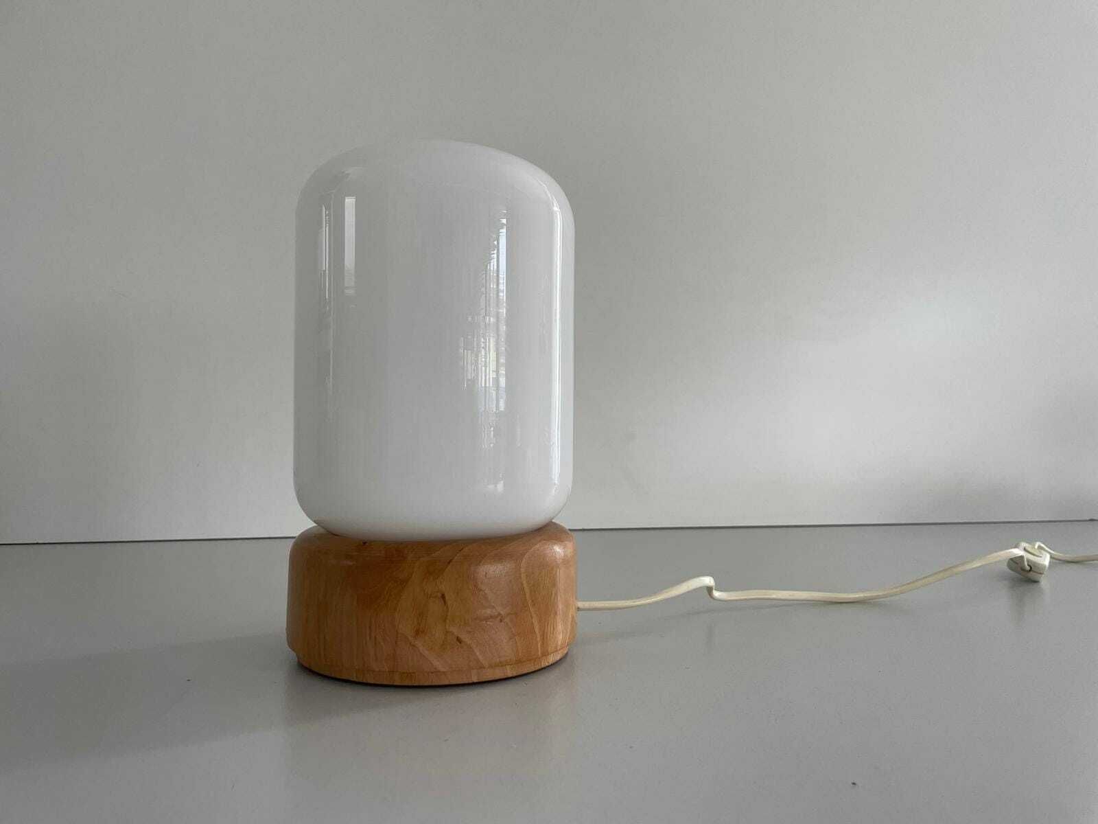 Italian Opaline Glass Small Table Lamp With Wood Base, 1970s, Italy photo Lighting