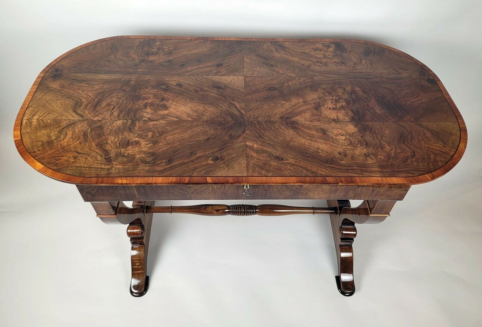 Biedermeier Desk In Walnut Veneer   Perfect Condition   Eagle Head Marquetry photo buy