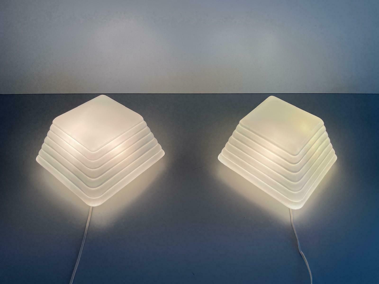 Unusual Layered Design Milk Glass Pair Of Sconces By Leucos, 1970s, Italy photo furniture