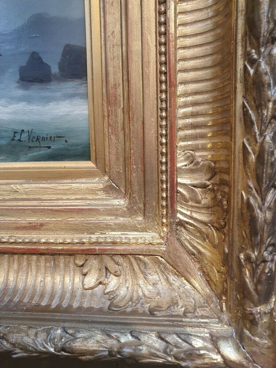 Emile Louis Vernier, French School 1829   1887 Oil On Panel "Marine" photo buy