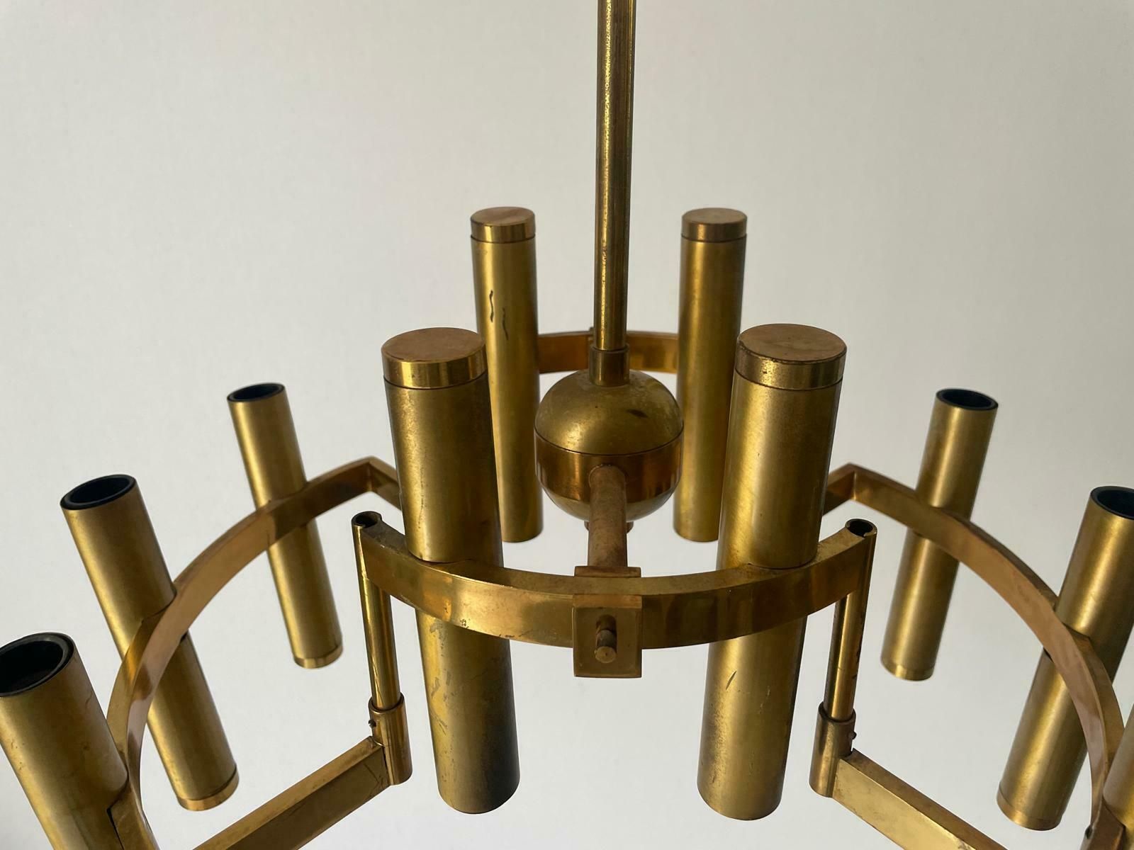 10 Armed Brass Chandelier By Gaetano Sciolari, 1960s, Italy photo vintage