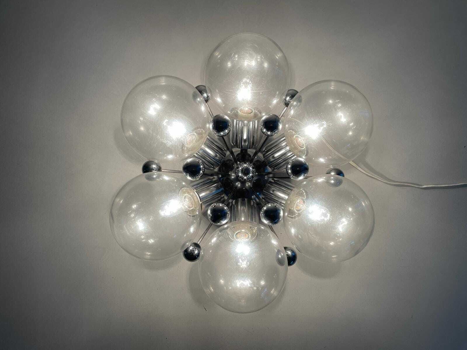 Italian 6 Ball Glass And Chrome Body Atomic Flush Mount Light, 1960s, Italy photo buy