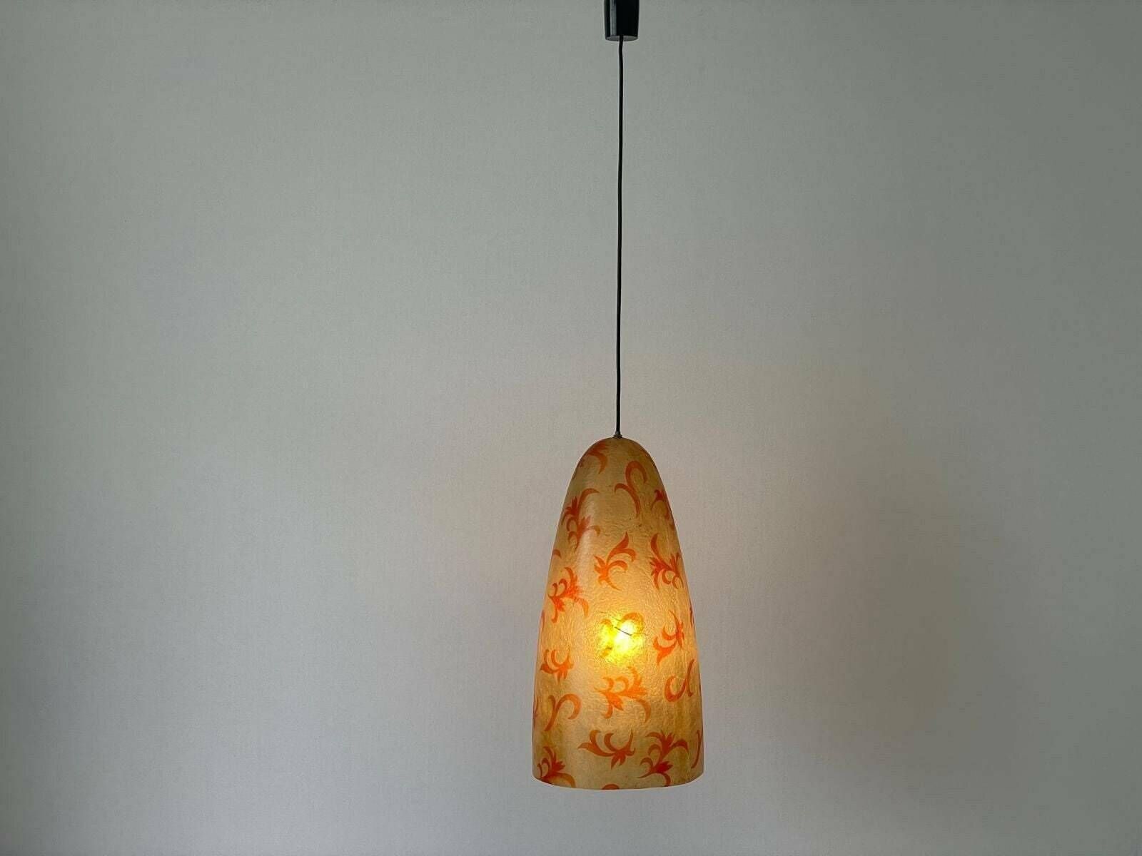 Unusual Italian Design Polyester Pendant Lamp With Floral Art Signs, 50s/60s, Italy