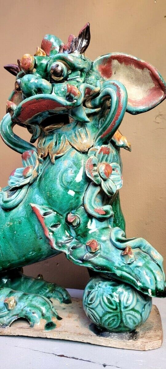 Pair Of Glazed Ceramic Foo Dogs   First Half Of The 20th Century photo furniture