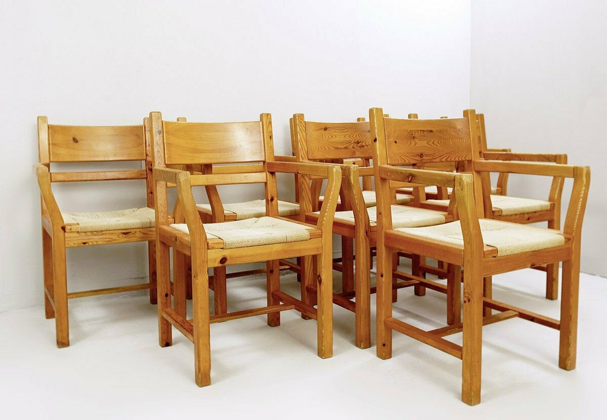 Set Of 8 Pine And Rope Chairs   Denmark 1980' photo furniture