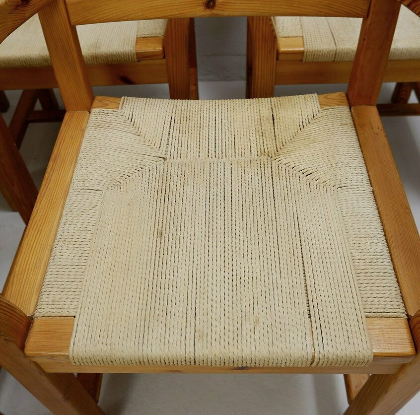Set Of 8 Pine And Rope Chairs   Denmark 1980' photo vintage