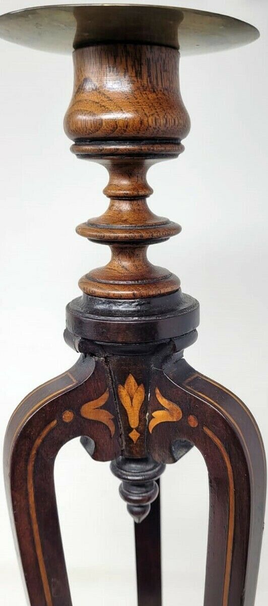 Pair Of Mahogany Marquetry Candlesticks   Tripod Base   Gilded Bronze Shoes photo Home Decor