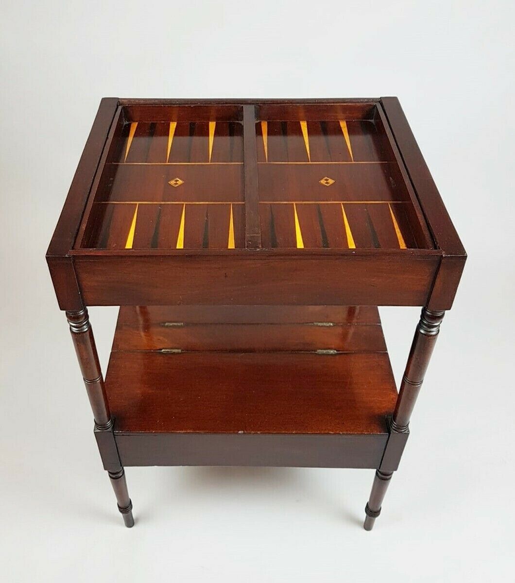 Game Table, Double Sided Board (Checkerboard And Bagdamon) Early 20th photo 1200.0