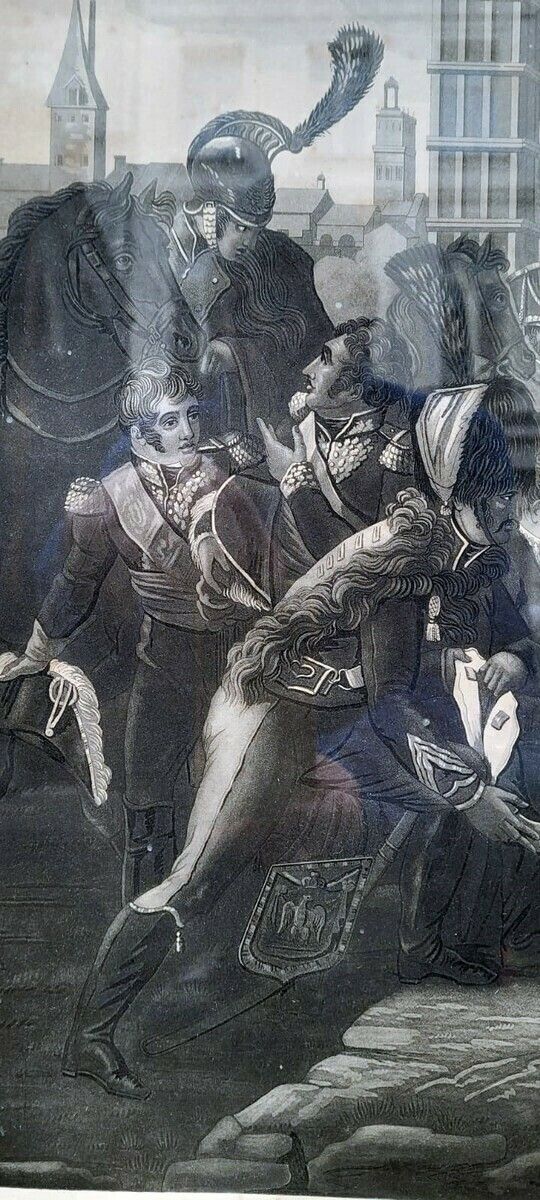 English Engraving Representing Napoleon In The Battle Of Regensburg photo vinterior