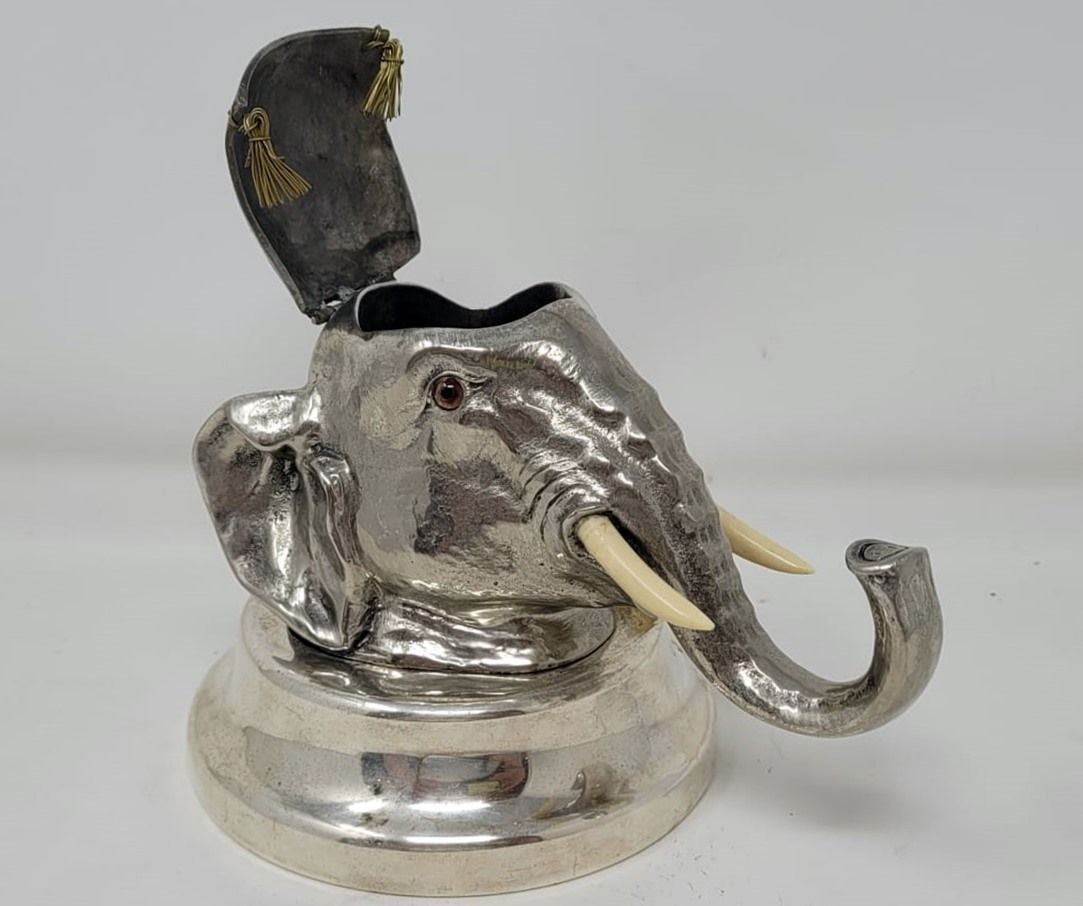 Beautiful Inkwell   Elephant Head In Silver Metal photo 950.0