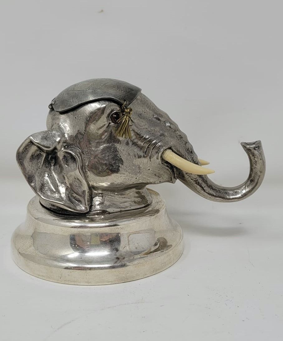 Beautiful Inkwell   Elephant Head In Silver Metal photo buy
