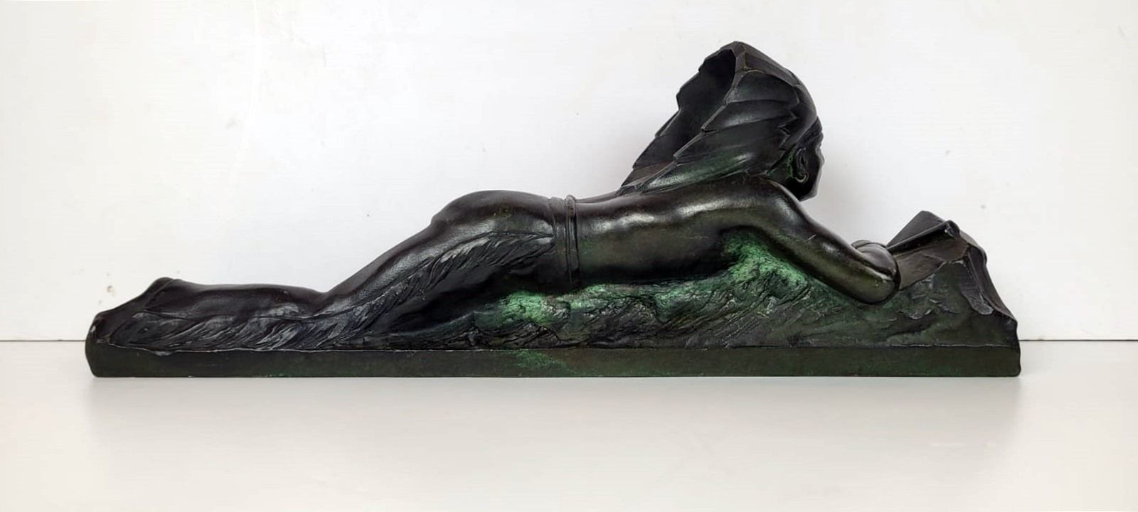 Art Deco Bronze Sculpture With Green Patina Representing An Indian On The Lookout. Signed E.Guy For Edouard Guy Du Passage (1872   1925)   France photo buy