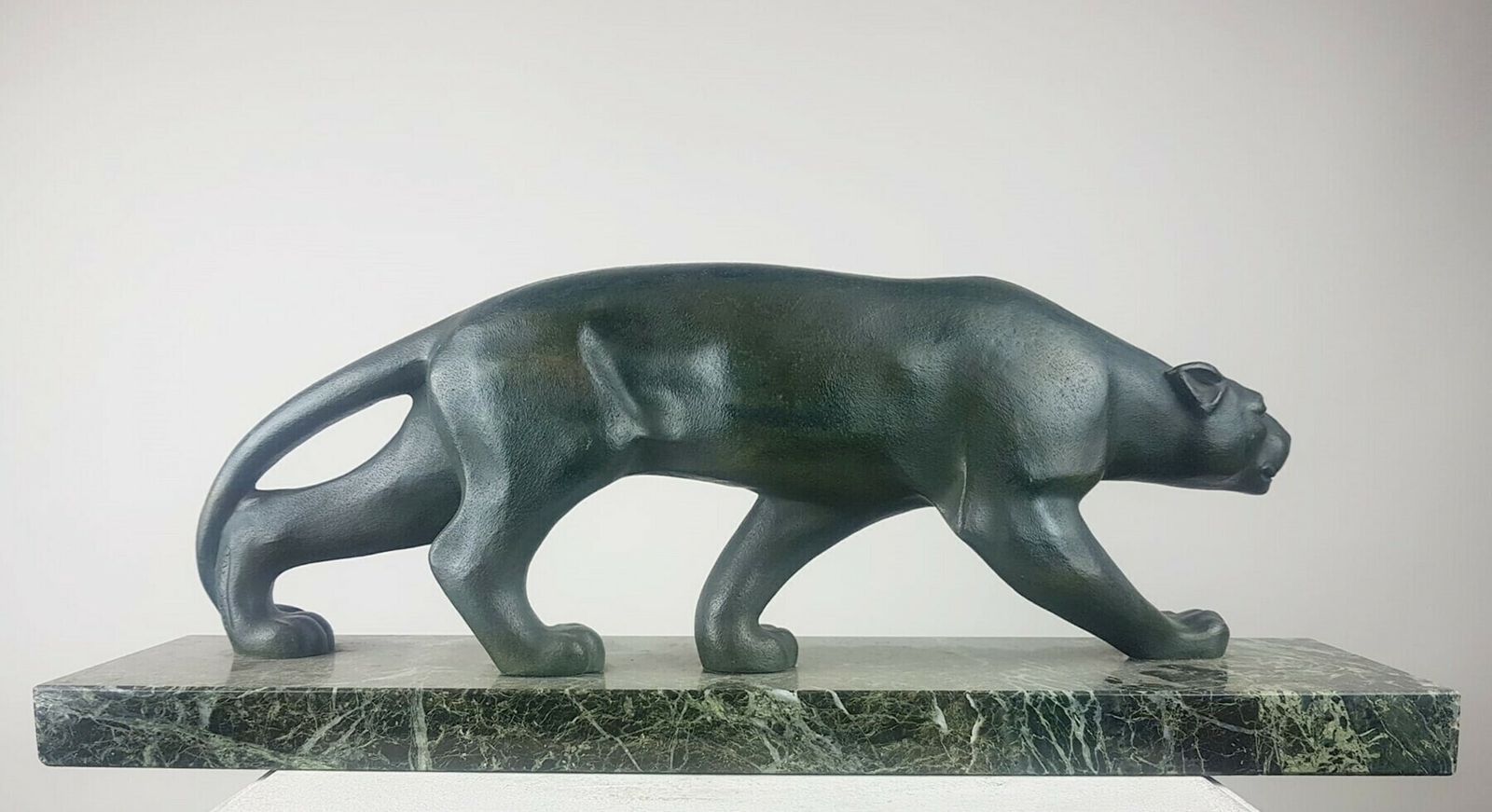 Bronze Lioness With Green Patina On Marble Base   Signed Secondo   Circa 1930 photo Art